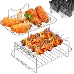 Zubehör Für Heißluftfritteusen, Edelstahl 304, Multifunktionaler Doppelstockständer Mit Spieß, Kompatibel Mit Ninja Foodi Af300eu / Af400eu, Zubehör Für Heißluftfritteusen Mit Doppelkörben