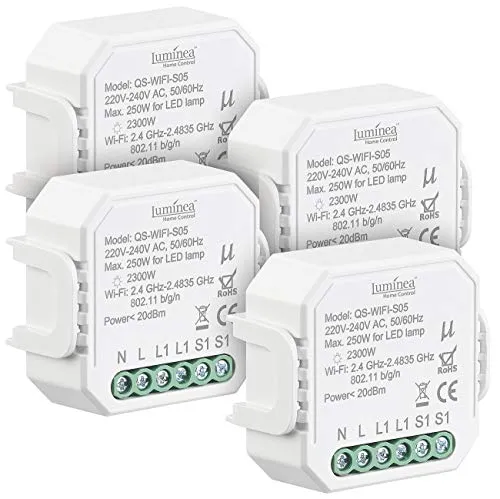 Luminea Home Control WiFi Lichtschalter: 4er-Set WLAN-Unterputz-Lichtschalter,App, für Siri, Alexa&Google Ass. (Unterputzschalter, WLAN Unterputzmodul, Deckenventilator)