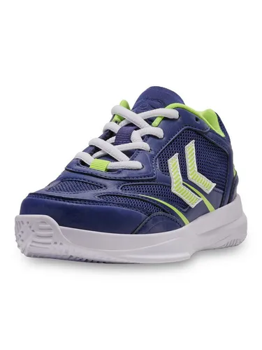 Hummel DAGAZ 2.0 JR - SPECTRUM BLUE - 35 - Hallenschuhe mit hummel® Reach Zwischensohlenpolsterung und flexiblem Neoprenzunge für optimalen Komfort. Das recycelte PET-Mesh sorgt für Nachhaltigkeit und Atmungsaktivität, ideal für aktive Kinder!