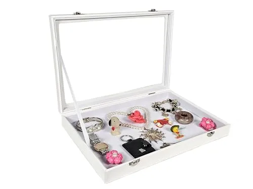 Mehrzweckkasten Schmuckkasten Schmucklade Schaukasten Schmuckdisplay mit Glasdeckel ohne Aufteilung weiss