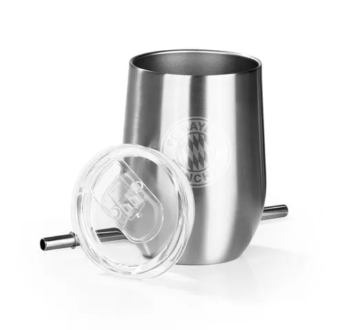 FC Bayern München Becher Edelstahl-Getränkebecher inkl. Trinkhalm - 350 ml, Edelstahl