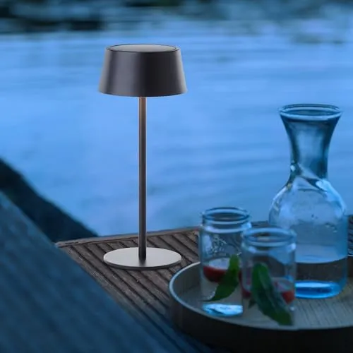 Lightbox LED Außen Tischlampe - Kabellose Solar Tischleuchte mit Touch Dimmer - Tischlampen - Kabellose mobile Outdoor Lampe mit 3 Stufen Touch-Dimmer und Solarenergie, ideal für Garten und Balkon, spritzwassergeschützt (IP44)
