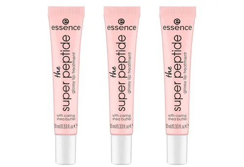 Essence Lippenbalsam the super peptide glossy lip treatment, 3-tlg., mit milchig glänzender Textur