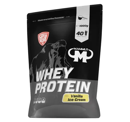 Mammut Nutrition Whey Protein Vanilla Ice Cream - 1000 g - Molkenprotein für leckere Protein Shakes, ideal für Sportler zur Unterstützung von Muskelaufbau und -erhalt, mit 27 g Protein pro Portion und optimaler Löslichkeit.