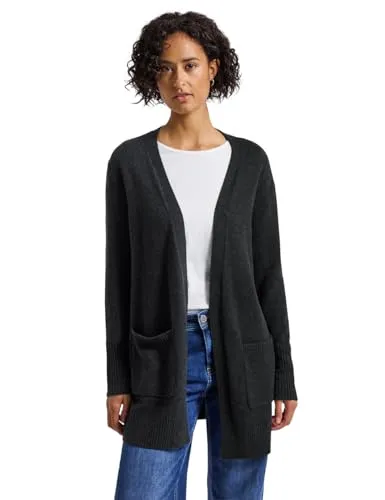 Street One Damen 2515457 Offener Cardigan, Anthracite Melange, 36 - Strickjacke für Damen, offen tragbar mit langen Ärmeln und praktischen aufgesetzten Taschen – ideal für lässige Looks und gemütliche Tage.