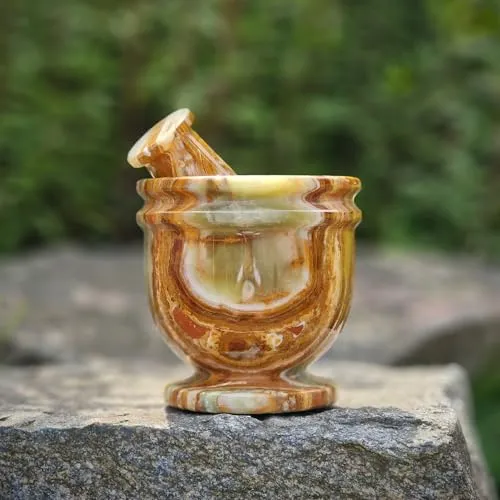 Budawi® Mörser mit Stößel aus echtem Onyx Marmor – ca. 12 cm Ø, 2 kg – Naturstein - Gewürzmörser zum Zerstoßen von Kräutern, Gewürzen & Harzen