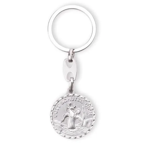 Fritz Cox Schlüsselanhänger Christophorus Gott schütze Dich | aus Metall | silber | Heiliger Schutzpatron | 3cm