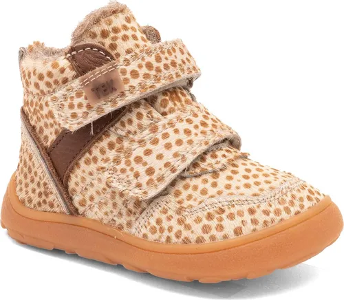 Bisgaard Barefoot Becky Tex Brown Dots EU 32 – Modische Kindersneaker - Stylische Mid-Cut Sneakers für Kinder, aus Leder mit weichem Wolle-Futter. Wasserdicht und atmungsaktiv, ideal für kalte Tage. Einfaches An- und Ausziehen durch Klettverschluss.