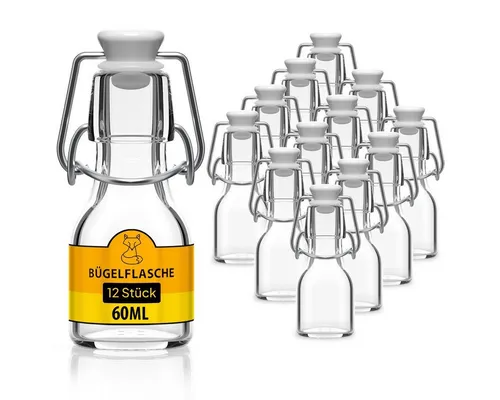 Flaschen-Fuchs Vorratsglas 60ml Flaschen zum Befüllen Bügelverschluss Schnaps Likörflaschen, Glas, (12er Set)