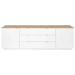 Mid.you Lowboard in Weiß und Eiche Artisan - Stylisches Lowboard für das Wohnzimmer mit 3 Fächern und 3 Schubladen, ideal für eine aufgeräumte Wohnwand und optimalen Stauraum.