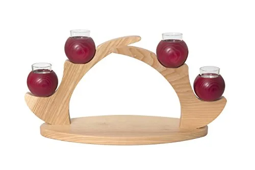 Kuhnert Drechslerei Tischleuchter für 4 Kerzen - Rot - Nussknacker - Hochwertiger Tischleuchter aus massivem Holz, ideal für ganzjährige Dekorationen, Made in Germany und echte Kunst aus dem Erzgebirge.