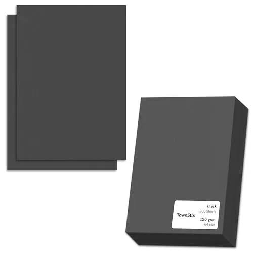 Blatt, 120g - Tonpapier Schwarz A4, Bastelpapier Druckerpapier zum Basteln, Schwarzes Papier 200