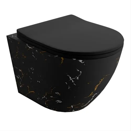 LAVITA Wand-WC Sofi Slim Fire Hänge Toilette WC Sitz Toilettendeckel mit Absenkautomatik & Metallscharniere Toiletten Spülrandlos Hängend Toilettenbecken 365x490x395 mm Schwarz