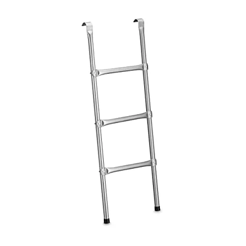 Relaxdays Trampolin Leiter, 96 cm, zum Einhängen, 3 Stufen, Einstiegsleiter Gartentrampolin, universal, Stahl, Silber