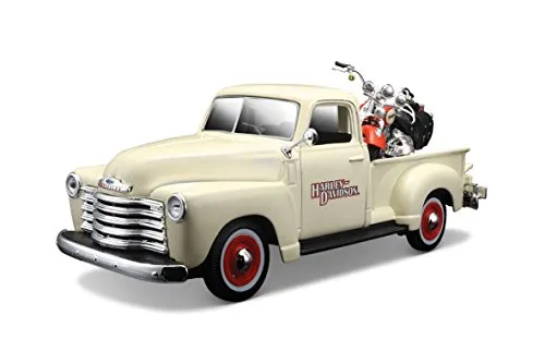 Tobar M32194 Maisto Harley Davidson/Chevrolet 3100 Pickup - Miniatur Motorfahrzeug-Modelle, detailgetreue Nachbildung im Maßstab 1:12, ideal zum Sammeln oder Ausstellen, perfektes Geschenk für Motorrad-Enthusiasten.