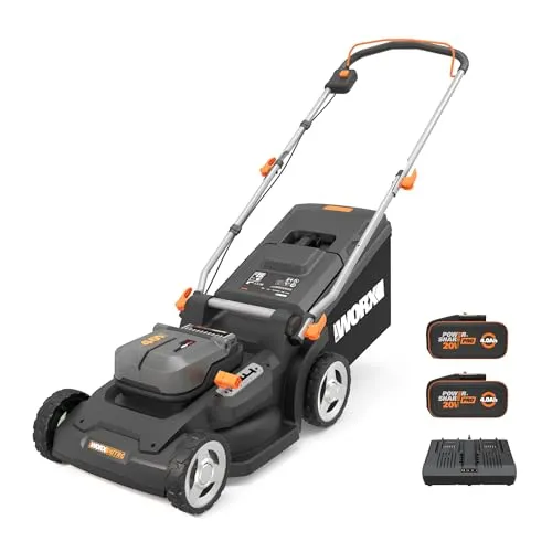 WORX WG745E Akku-Rasenmäher 40V - Sichelmäher mit 41cm Schnittbreite und 50L Grasfangkorb, ausgestattet mit leistungsstarkem Brushless-Motor und Intellicut Technologie für optimale Leistung und Energieeffizienz.