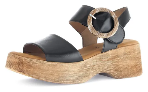 GABOR Damen Sandalette, Gr. 36, schwarz, Nappaleder - Modische Riemchensandale mit Plateau in Holzoptik, ideal für den Sommer. Der Klettverschluss sorgt für optimalen Halt und die Gabor BEST FITTING Technologie garantiert höchsten Komfort.