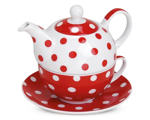 matches21 HOME & HOBBY Teekanne Süße Teekanne Teetasse mit Untertasse Set rot gepunktet, 0.4 l, (1-St), Tee Kaffee-Becher, klassisch, Geschenk-Set, 600ml