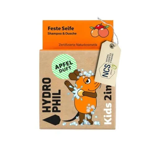Hydrophil Festes Haarshampoo Kids - Fruchtiger Apfel, 60 g - Shampoos für Kinder, sanfte Reinigung mit fruchtigem Apfelduft und natürlichen Inhaltsstoffen. Ideal für Spaß beim Duschen!