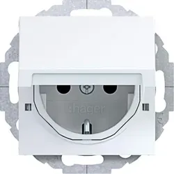 Hager WAS1213WG Schutzkontaktsteckdose mit Klappdeckel, arretierbar, erhöhter Berührungsschutz, 45° variable Einbaulage, Steckklemmen, A.x/C.x, lichtweiß glänzend