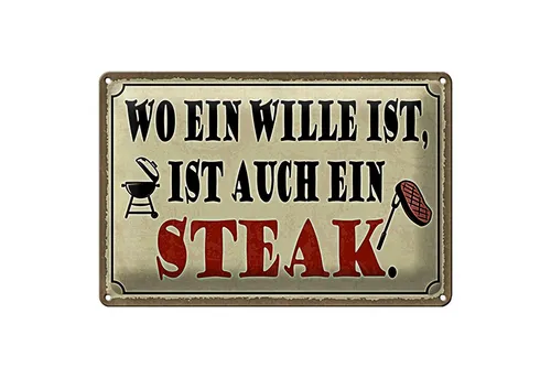Roomando Metallschild Spruch 18x12cm wo ein Wille ist Steak Grill