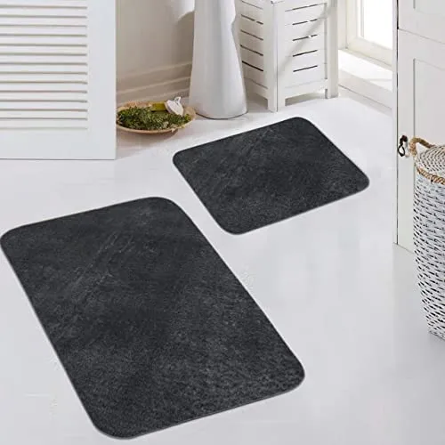 Teppich-Traum Badematten-Set Modern Waschbar Uni Anthrazit 50x60/60x100 cm