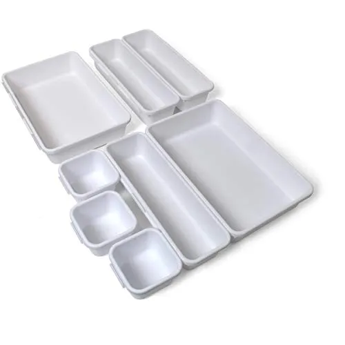 iGadgitz Home U7126 Plastik Schubladen Ordnungssystem, Schubladeneinsatz, Schubladen Organizer -Weiß