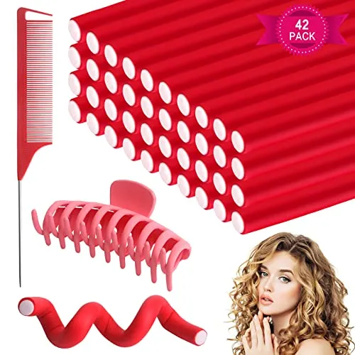Stück Papilotten Lockenstäbe, Flexwickler Flexible weiche Lockenwickler Geeignet DIY Haar Friseur Tools für Mädchen Rot 40