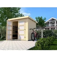 Weka Holz-Gartenhaus Pesaro Flachdach - Platzsparend & Modern - Holz-Gartenhaus mit 3,8 m² Grundfläche, breitem Eingang und robuster Konstruktion. Ideal zur Aufbewahrung von Gartenutensilien und Fahrrädern, einfach zu montieren.