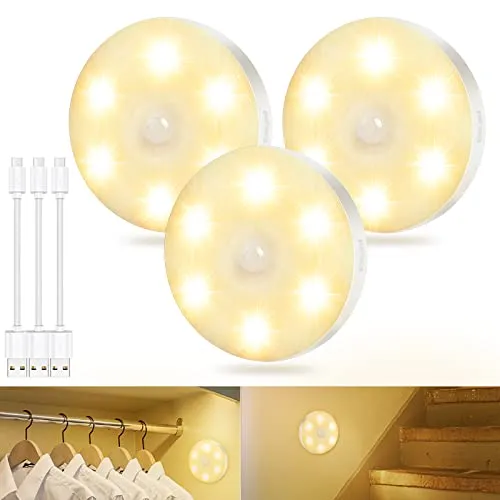 BENMA Nachtlicht mit Bewegungsmelder USB Wiederaufladbar, LED Schrankbeleuchtung Treppenbeleuchtung LED mit Bewegungsmelder Warmweiss für Flur, Treppe, Schlafzimmer, Küche & Schrank