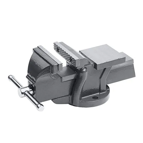 Meister Schraubstock - Feststehend - 125 mm Spannweite - Hochwertige Stahlbacken - Sicheres Fixieren von Werkstücken / Tischschraubstock mit Schutzbacken / Massiver Schraubstock aus Grauguss / 5134500