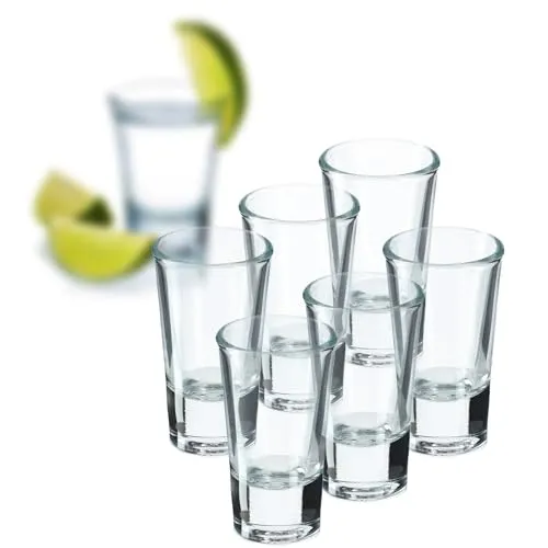 KADAX Schnapsgläser, Spülmaschinenfeste 25ml Shotgläser, Klassische Schnapsbecher aus transparentem, bleifreiem Glas, Stamper für Wodka, Likören und Tequila (6 Stück)