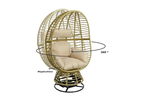 Polyrattan Loungesessel Schwingsessel - Beige - Hängesessel mit 360-Grad-Drehung und Wippfunktion, ideal zum Entspannen. Inkl. XXL Sitzkissen und Kopfkissen für höchsten Komfort.