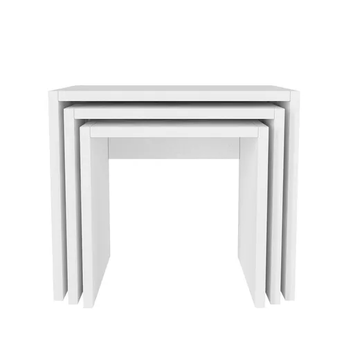 Verschachtelbarer Beistelltisch 3-teilig in Weiß - Eleganter Satztisch mit 100% melaminbeschichteten Platten. Ideal für platzsparendes Wohnen und vielseitige Nutzung im Wohnbereich.