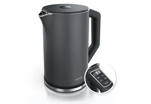 Arendo Wasserkocher Doppelwand, Edelstahl, Temperatureinstellung 40°–100°C mit Anzeige, 1,5 l, 2200 W, in 5 °C-Schritten einstellbar, Teekocher mit Temperaturanzeige