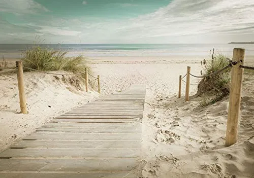 Forwall Fototapete Strand Meer 3D Nordsee Sand Natur Dünen Landschaft Wohnzimmer Schlafzimmer Vlies Tapete Wandtapete UV-Beständig Montagefertig (11597, VEL (152x104 cm) 1 Bahn)