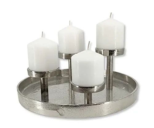 Metall Kerzenhalter rund Silber Ø 30cm für Vier große Stumpen-Kerzen Tisch-Deko Advent-Kerzenständer