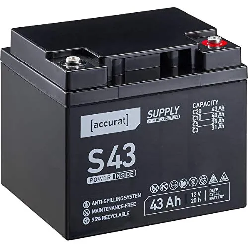 Accurat AGM Batterie S43-12V, 43Ah, zyklenfest, wartungsfrei