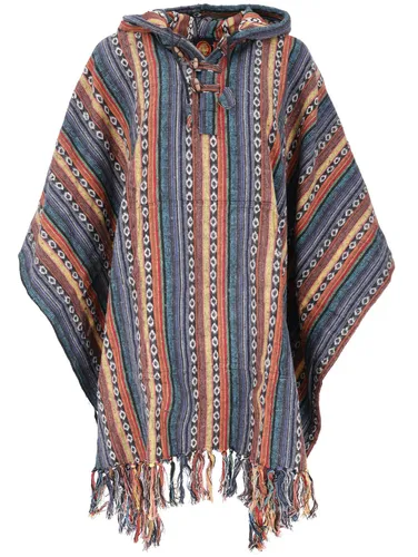 Unisex Poncho Hippie chic, Ethno Poncho, Andenponcho - blau/gelb