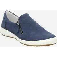 Josef Seibel Damen Slipper Caren 22 - Bequeme Halbschuhe für den Alltag - Damen-Sneaker mit Wechselfußbett und flexibler Strobel-Machart für hohen Tragekomfort. Ideal für Füße mit normaler Breite, aus hochwertigem Nubukleder in Blau.