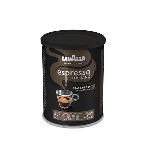Lavazza Espresso Italiano Classico Gemahlen 250 gr Dose - Hochwertiger Espresso aus Italien, perfekt für intensiven Kaffeegenuss, haltbar bis 07-2026.