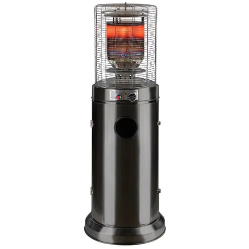 Terrassenheizstrahler Santorin schwarz 5 - 10 kW - Heizstrahler für den Außenbereich mit stufenloser Leistungseinstellung, Piezozündung und praktischen Rollen für einfache Mobilität.