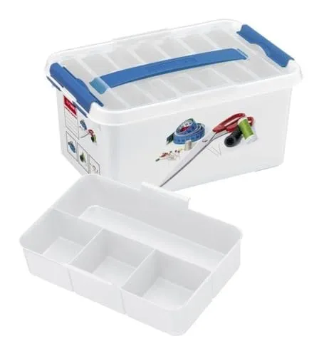 Sunware Aufbewahrungsbox Q-Line Nähbox 6L - Praktische Nähbox mit 6 Litern Volumen und herausnehmbarem Einsatz. Ideal für die feuchtigkeits- und staubfreie Aufbewahrung von Nähmaterial. Stabiler Griff und stapelbar für optimalen Platzbedarf.