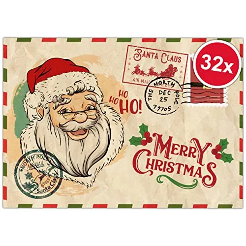 Weihnachtskarten Set (32 Stück) mit weihnachtlichen Motiven