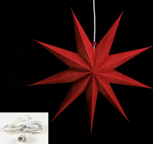 Leuchtstern 9 Zacken rot 60cm Papiertstern Weihnachtsstern inkl Kabel
