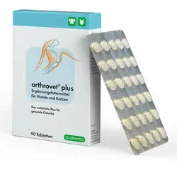 Arthrovet plus 90 Tabletten mit Grünlippmuschel und Teufelskralle für Hunde und Katzen - Vitamine & Zusätze - Unterstützt die Gelenkgesundheit von Hunden und Katzen mit wertvollen Inhaltsstoffen wie Grünlippenmuschel und Teufelskralle.