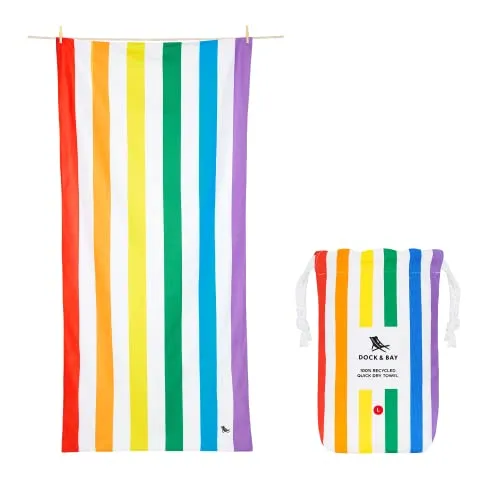 Dock & Bay Strandhandtuch - Schnell trocknende Mikrofaser, ohne Sand - Kompakt, Leicht - 100% recycelt - Inklusive Beutel - Summer - Rainbow Skies - Extra Large (200x90cm, 78x35)