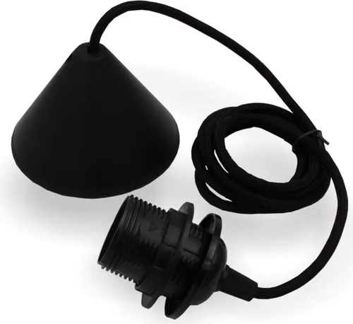 Schnurpendel, Pendelleuchte mit Textilkabel, Baldachin und E27 Fassung & Schraubring | Schwarz | 2000mm