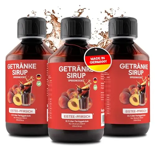 hCGC Immunsystem Sirup - SpeedBoost 3x 250ml, Vegan - Zuckerfreies Getränkekonzentrat für 12,5L Fertiggetränk - Fruchtsirup Immunsystem Booster mit Vitaminen & L-Carnitin | Eistee-Pfirsich
