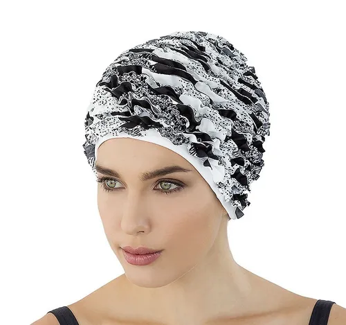 Fashy Badekappe Fashy - Badehaube Rüschen Schwarz Weiß (3449-22) Damen Badekappe